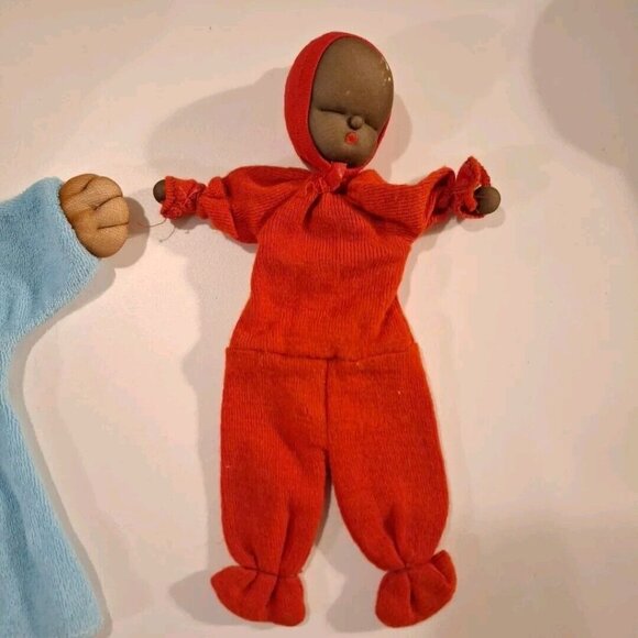 2 Vintage Panty Hose Hand Puppet Bear & African American Baby Doll Blue Red - Picture 4 of 12